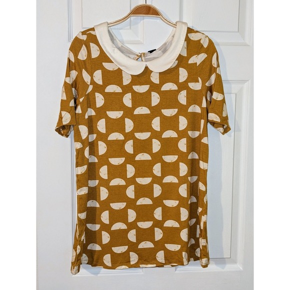 Agnes & Dora Tops - AGNES & DORA "Neverland" SHIRT Yellow White Collar Geometric Graphics Size L NWT